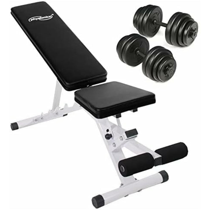 Banca ajustabila, multifunctionala + set gantere 2 x 15kg, Physionics - Gorilla Sports Ro