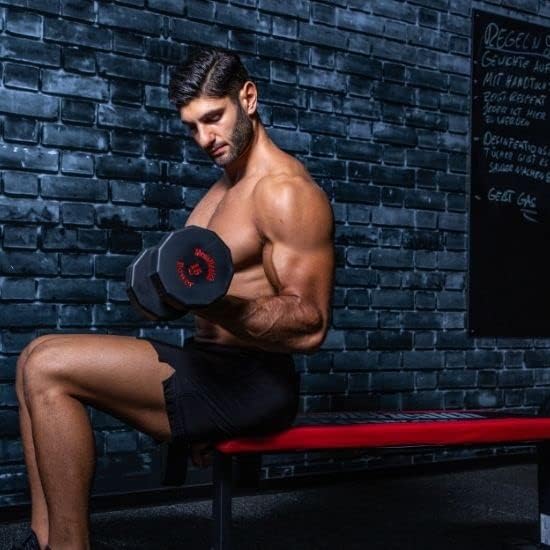 Bancă de exerciții plană, negru/roșu, Lukadora