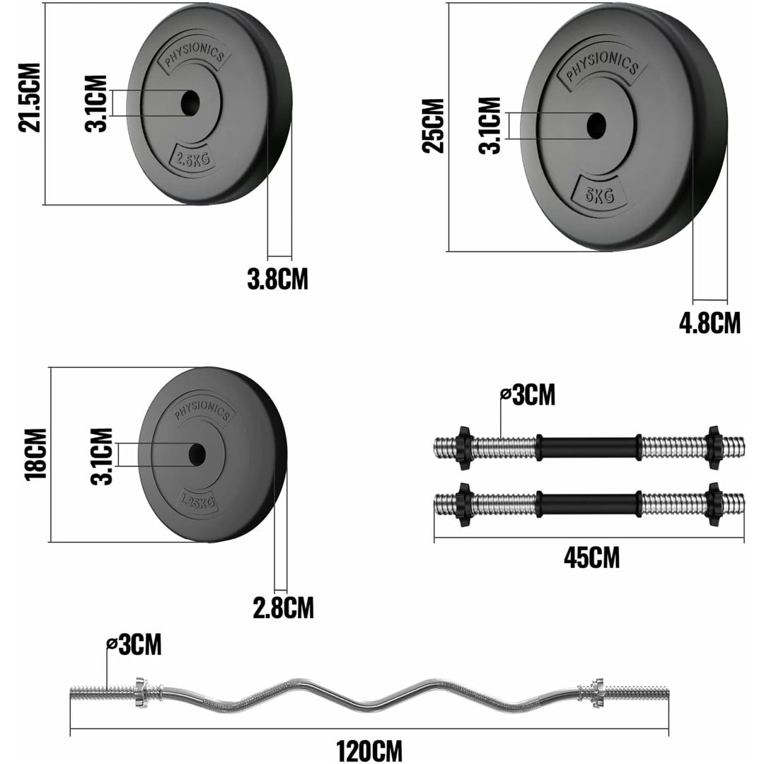 Set bara Z + gantere din plastic umplute cu ciment, 36kg, Physionics - Gorilla Sports Ro
