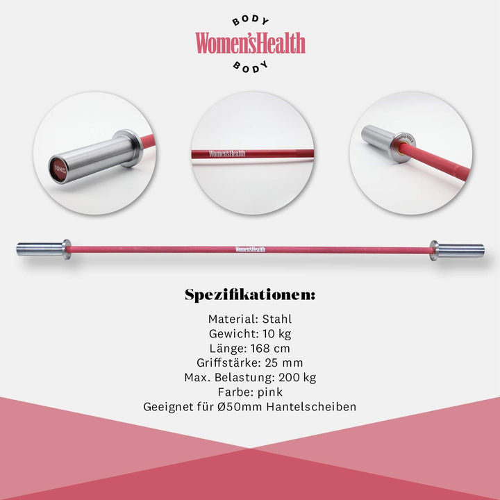 Bară olimpica, 50/51 mm, roz, 10 KG, Lukadora