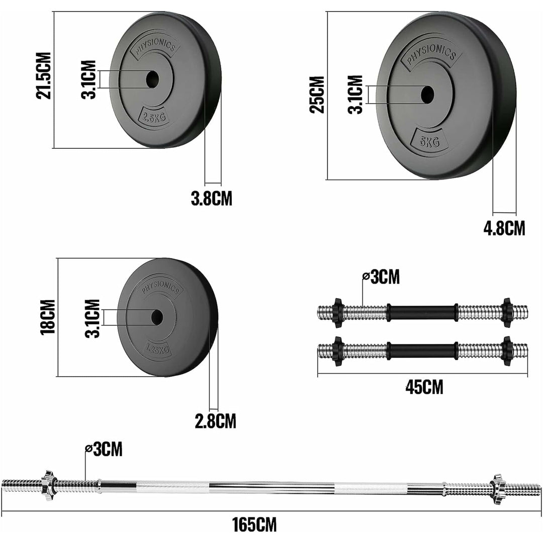 Set complet gantere plastic umplute cu ciment, 38kg, Physionics - Gorilla Sports Ro