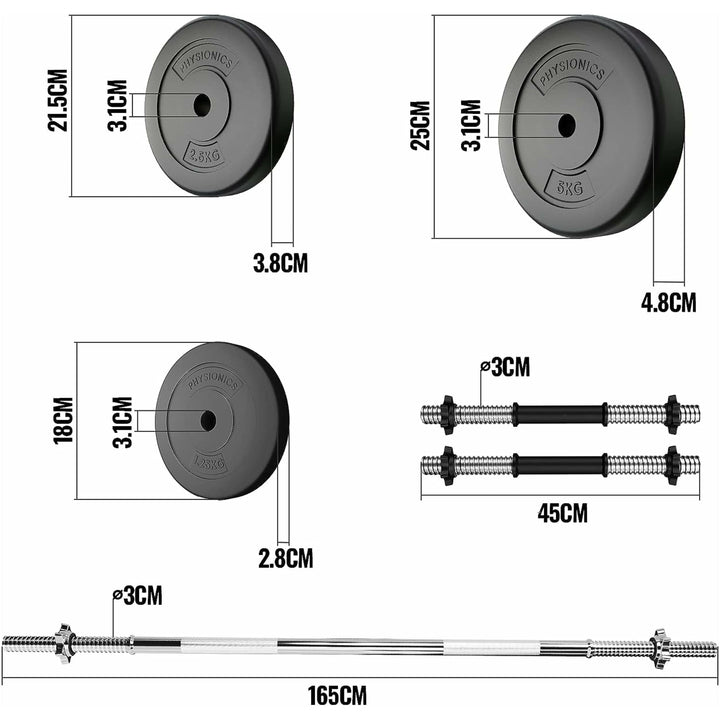Set complet gantere plastic umplute cu ciment, 38kg, Physionics - Gorilla Sports Ro
