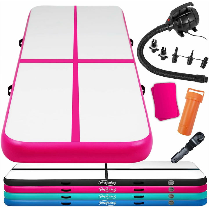 Saltea gimnastica gonflabila, rosie, cu pompa electrica, 400x100x10 cm, Physionics - Gorilla Sports Ro