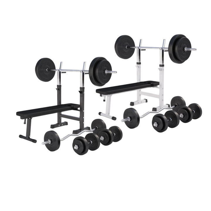 BANCĂ REGLABILĂ PIEPT CU SUPORT + SET DE GREUTĂȚI 100 KG 30/31 MM, Alb/Negru Gorilla Sports