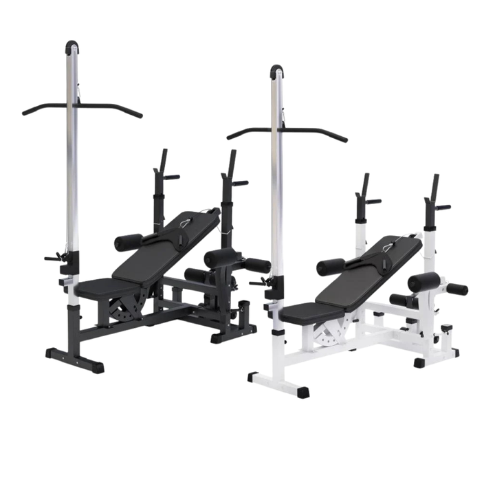 Bancă multifuncțională fitness cu scripete, Alb/Negru Gorilla Sports