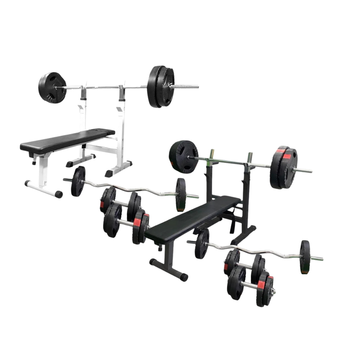 BANCĂ REGLABILĂ PENTRU PIEPT CU SUPORT + SET DE GREUTĂȚI 100 KG Alb/Negru Gorilla Sports