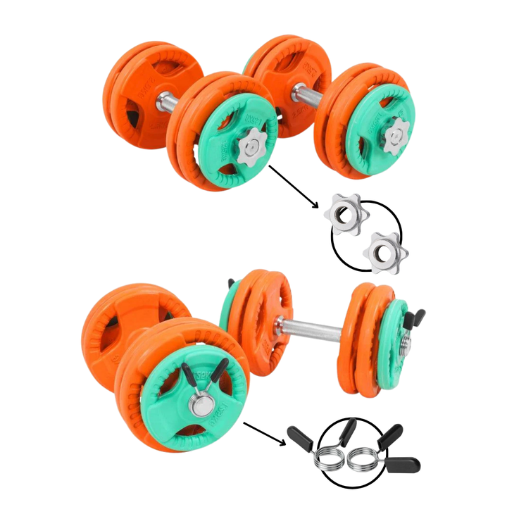 Set de 2 gantera cu discuri cauciucate 30 KG cleme/piulite Gorilla Sports