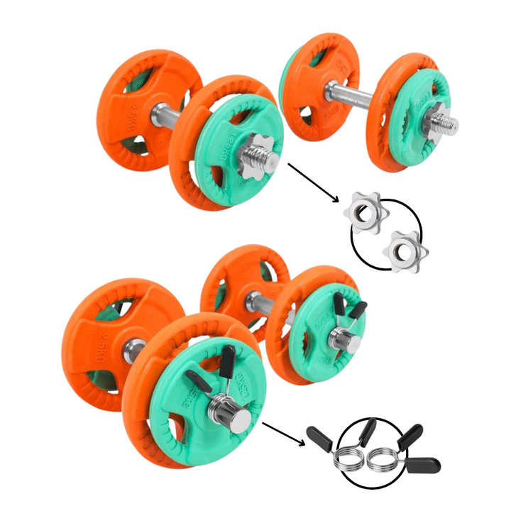 Set gantere din fontă cu înveliș din cauciuc și fixare cu cleme/piulite 20 kg Gorilla Sports