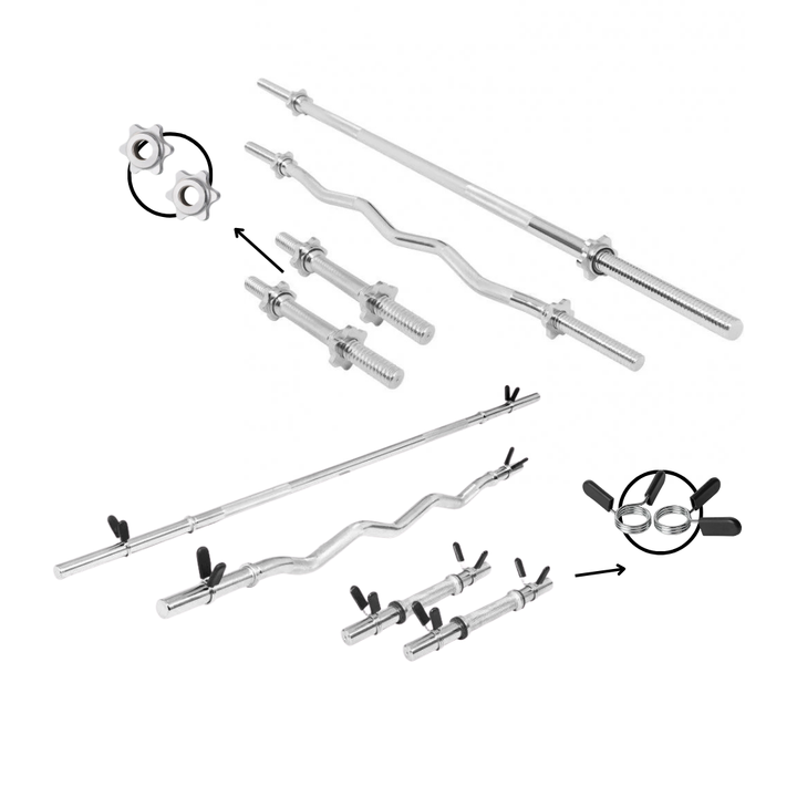 Set cu bara piept, bară Z și gantere 30/31mm, cleme/piulite Gorilla Sports