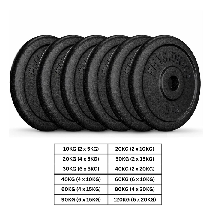 Set discuri fonta, negru, 30mm, 10-120 Kg PHYSIONICS