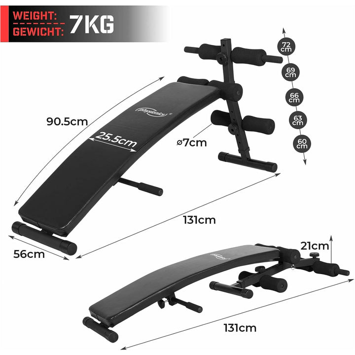 Banca abdomene pliabila, neagra, reglabila, Physionics - Gorilla Sports Ro