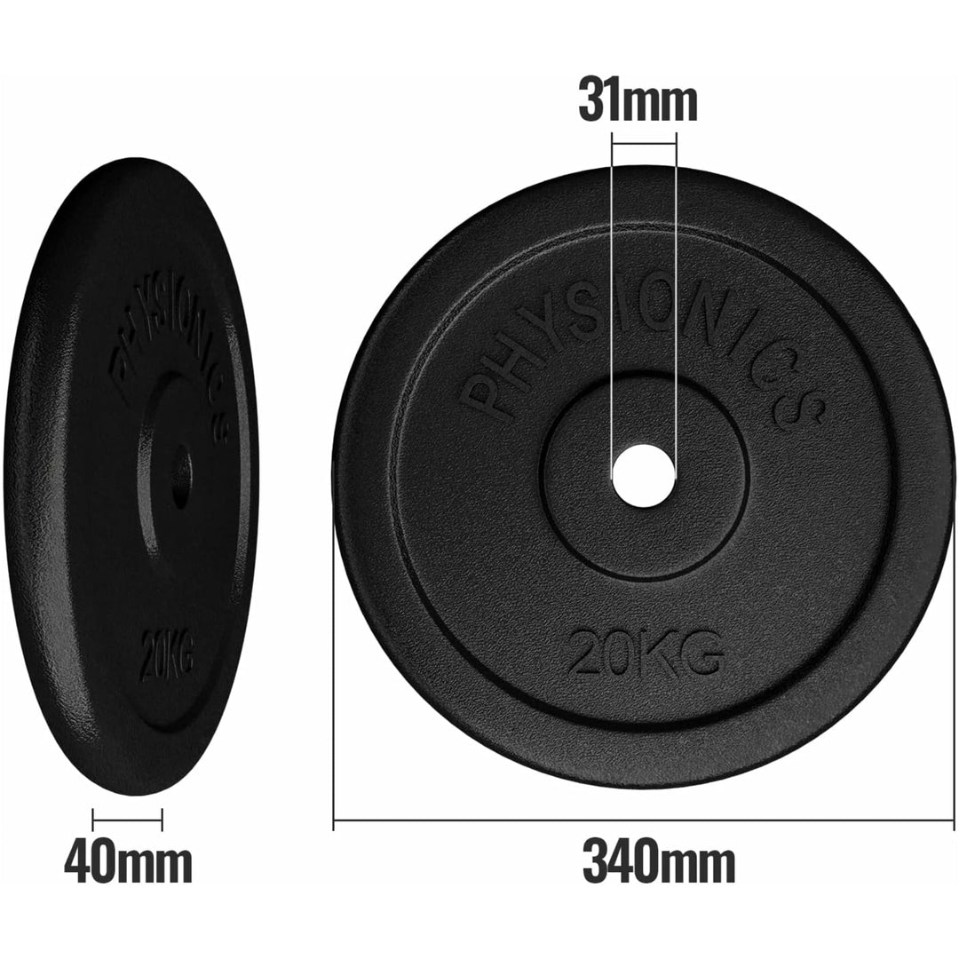 Set discuri fonta, negru, 30mm, 2 x 20kg Physionics - Gorilla Sports Ro