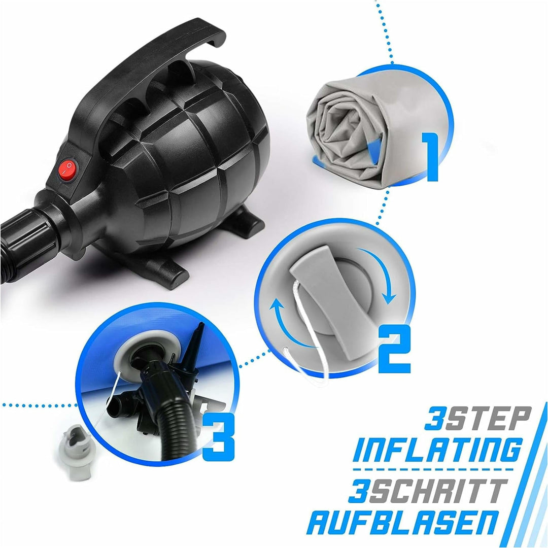 Saltea gimnastica gonflabila, albastra, cu pompa electrica, 300x100x10 cm, Physionics - Gorilla Sports Ro