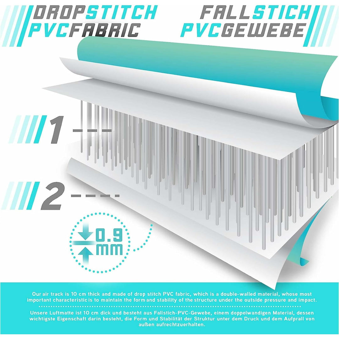 Saltea gimnastica gonflabila, turcoaz, cu pompa electrica, 400x100x10 cm, Physionics - Gorilla Sports Ro