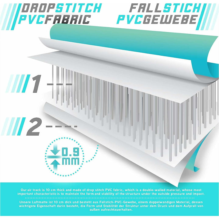 Saltea gimnastica gonflabila, turcoaz, cu pompa electrica, 400x100x10 cm, Physionics - Gorilla Sports Ro