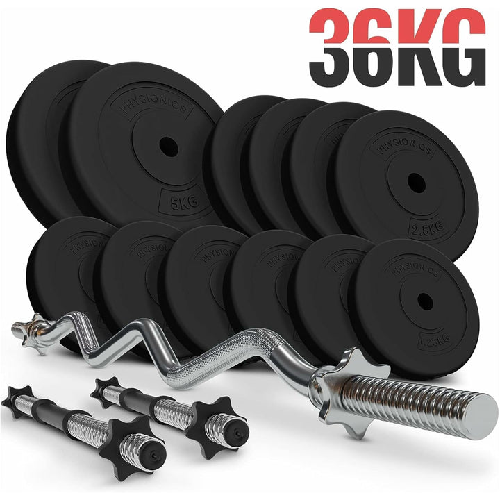 Set bara Z + gantere din plastic umplute cu ciment, 36kg, Physionics - Gorilla Sports Ro