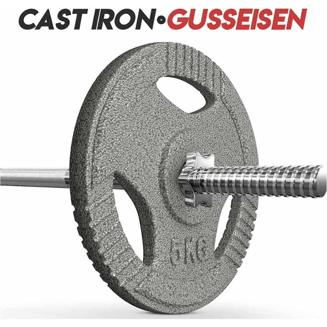 Set discuri fonta cu maner, 2 x 5kg, 30mm, Physionics - Gorilla Sports Ro