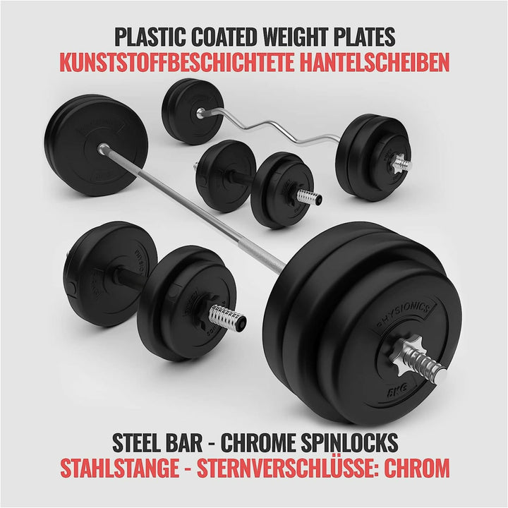 Set complete 2 bare + 2 gantere si discuri, 105kg, Physionics - Gorilla Sports Ro