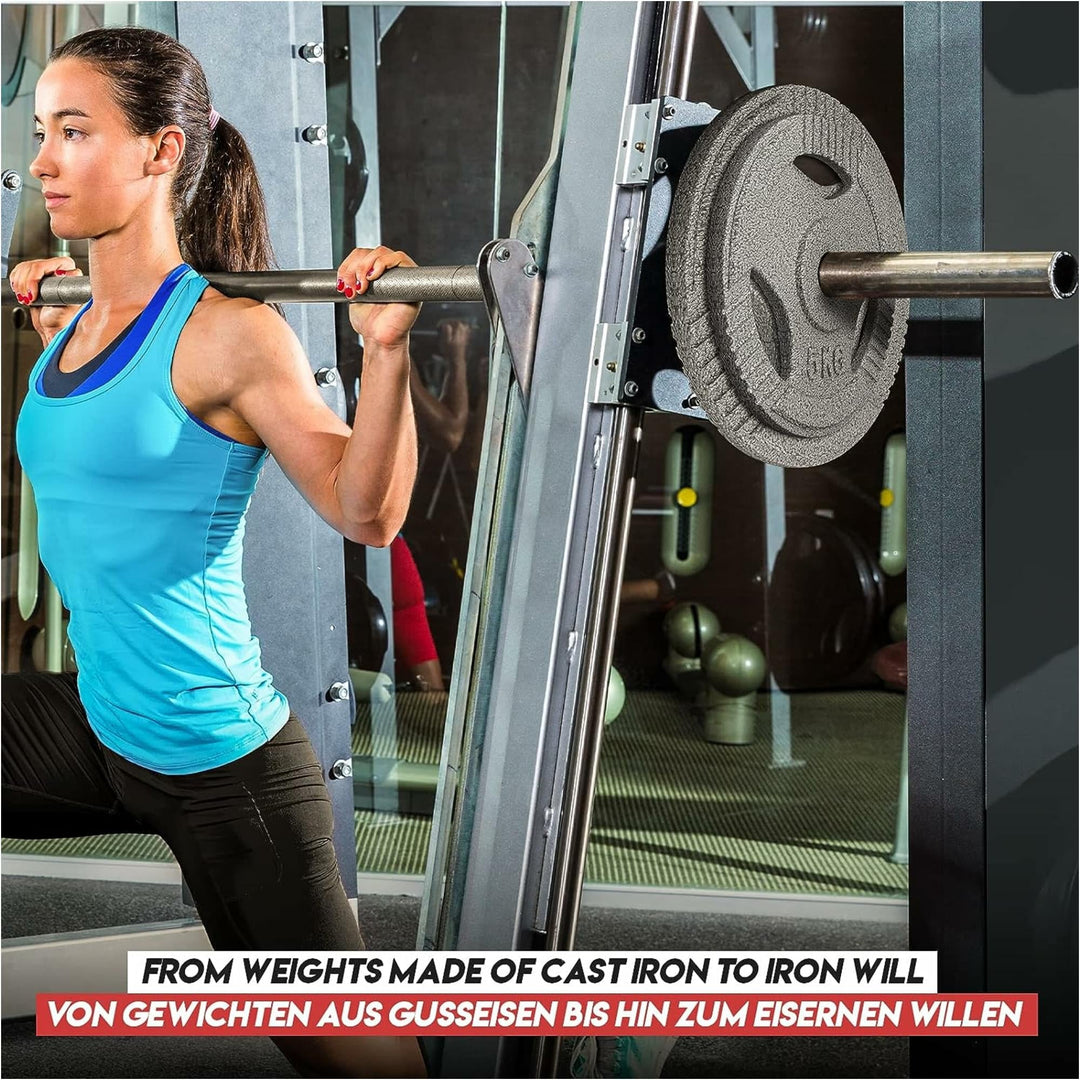 Set discuri fonta cu maner, 2 x 5kg, 30mm, Physionics - Gorilla Sports Ro