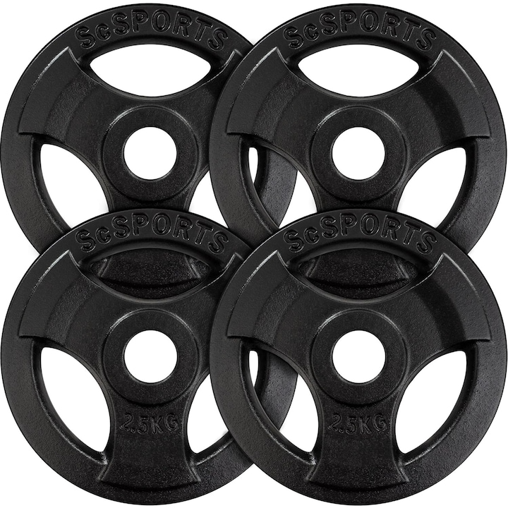 Set placi de greutate, 10 kg (4 x 2, 5 kg), 30/31 mm, cu grip, fonta, negru ScSports
