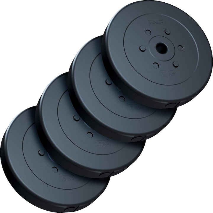 Set placi de greutate din plastic umplute cu ciment, 30 KG (4 x 7, 5 kg), 30/31 mm, negru ScSports