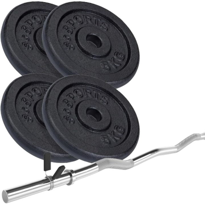 Set de bare de otel filetate, pe cleme, 20 kg, discuri fonta, negru ScSports