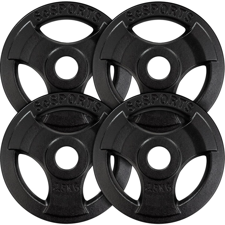 Set de discuri de greutate cu grip, 10 Kg, 30/31 mm, fonta, negru ScSports