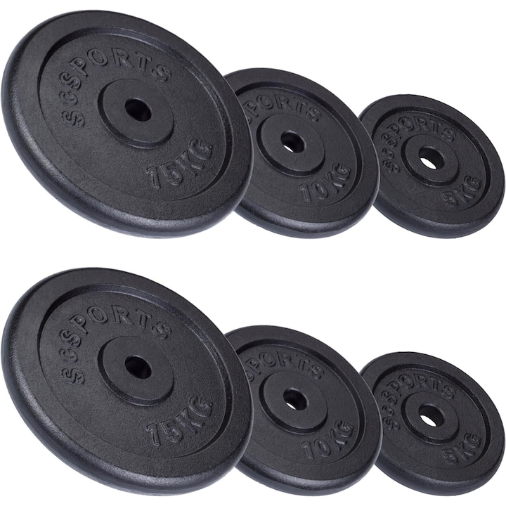 Set de haltere si gantere cu discuri, 100 de kg, fonta, negru ScSports