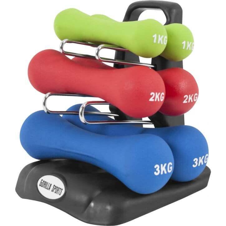 Set gantere pentru gimnastica din fontă cu înveliș din neopren 12 kg - Gorilla Sports Ro