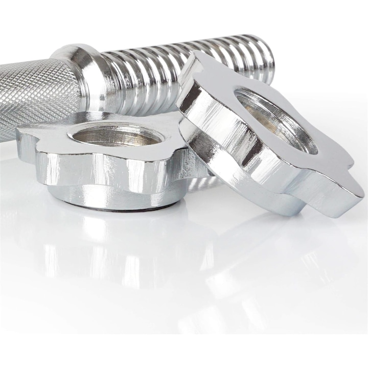 Set de discuri cu greutate si 2 bare de gantere, 25 KG (8 x 2.5 kg + 4 x 1.25 kg), 30/31 mm, fonta, blocare cu stea ScSports