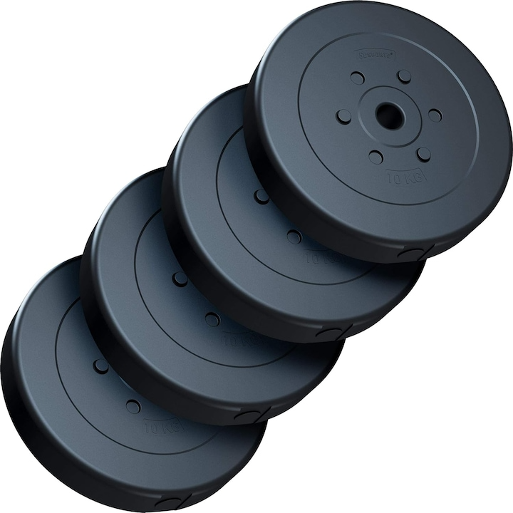 Set de discuri cu greutate si bara dreapta, 30/31 mm, 60 KG (4 x 10 kg + 4 x 5 kg), blocare cu stea ScSports